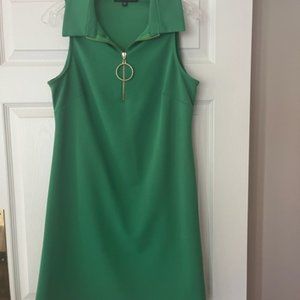 BOSTON PROPER Green Zippered Front Sleeveless Collared Dress